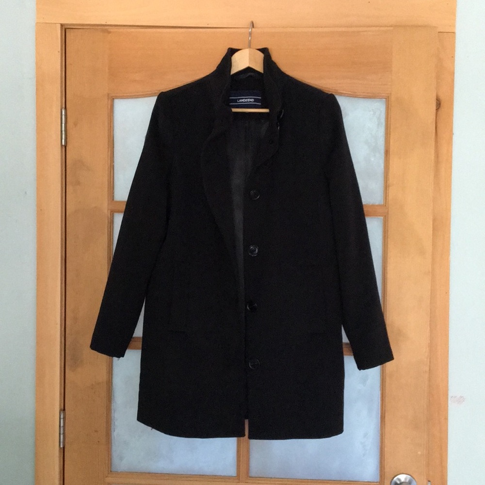 Lands end black pea coat size 12